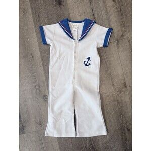 Vtg JC Penney Toddle time 3T White - Navy Blue Sailor Outfit Zipper bell leg